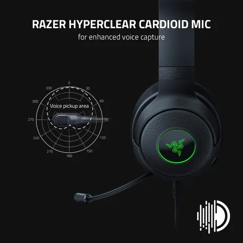 Vista 4 de Auriculares Razer Kraken V3 X con cable USB para juegos: Construcción ligera - Controladores Triforce de 40 mm - Micrófono cardioide HyperClear