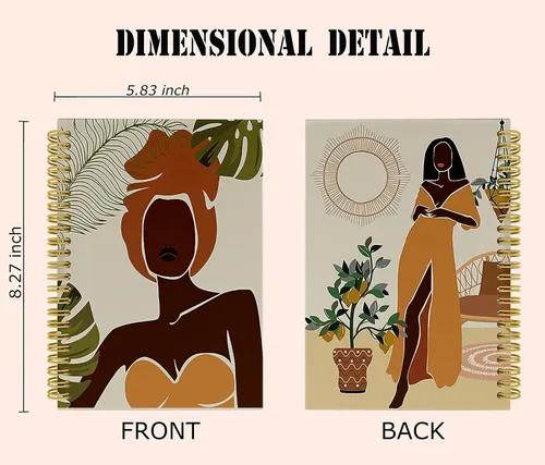 Vista 5 de Knibeo Cuaderno bohemio para mujer, diario de niña negra, 5.5 x 8.3 pulgadas, cuaderno estético con 164 páginas, cuadernos para mujer