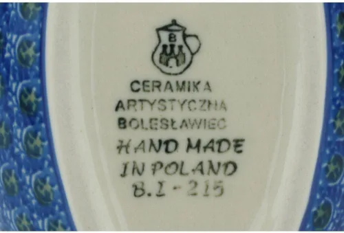 Vista 4 de Auténtico soporte de cuchara de cerámica polaca en diseño de amapolas azules hecho a mano en Bolesławiec Polonia por Ceramika Artystyczna +