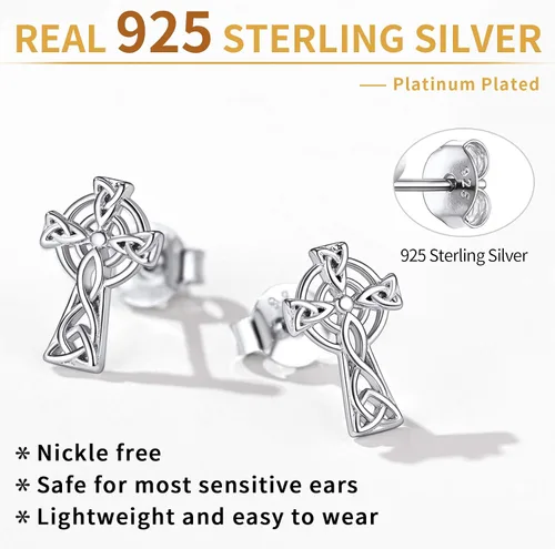 Vista 4 de ChicSilver Aretes de nudo celta hipoalergénicos de plata de ley 925 con forma de corazóntriángulo, joyería celta para mujer, plataorooro rosa
