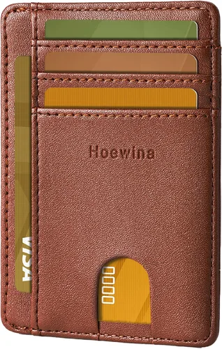 Vista 9 de Hoewina Cartera delgada para hombre, bolsillo frontal minimalista con bloqueo RFID, billetera de cuero delgada para tarjetas de viaje, regalos