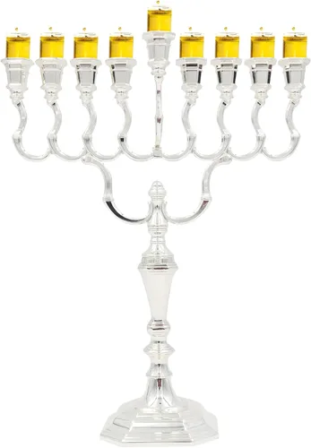 Vista 33 de Majestic Giftware Menorá de Janucá chapada en plata con diseño de cuentas (MN-HA123) Compatible con velas estándar de Janucá Calidad duradera