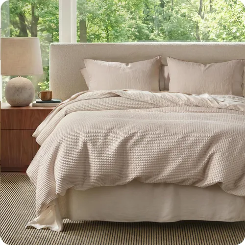 Vista 43 de Bedsure Funda de edredón de 100% algodón tamaño individual, tejido gofre, color blanco coco, GentleSoft y transpirable, juego de cama para regalo, 2