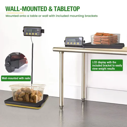 Vista 7 de Báscula de recepción digital de 150 libras con plataforma de aluminio antideslizante, báscula de alimentos de alta precisión