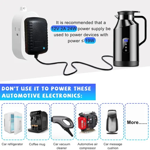 Vista 4 de Convertidor de CA a CC, 100-240V a 12V 2A 24W Convertidor AC/DC, enchufe para encendedor de cigarrillos, fuente de alimentación de CA/CC