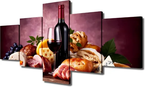 Vista 39 de TUMOVO - 5 cuadros de vino tinto con impresión de alta definición sobre lienzo.