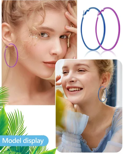 Vista 5 de 7 pares de aretes de aro de neón de los años 80, ligeros, redondos, retro, brillantes, coloridos, para disfraz de los años 80, accesorio de fiesta