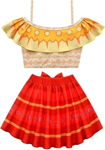 Vista 2 de yonvary Encanto - Traje de baño Isabela Mirabel Cosplay para niños, traje de baño Pepa para niñas, traje de baño de princesa con volantes