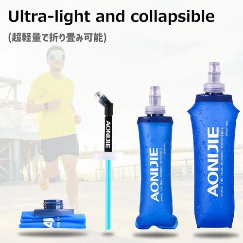 Vista 5 de Azarxis - Botellas plegables de frasco suave de TPU, libres de BPA, 250ml 350ml 500ml 600ml para cinturón de hidratación, mochila, correr