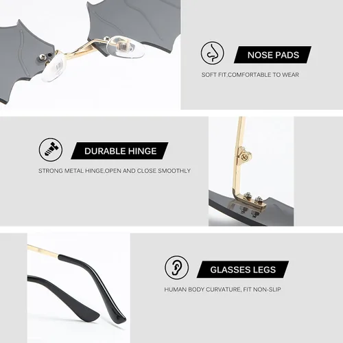 Vista 4 de DOOVID Gafas de sol novedosas con diseño de murciélago sin montura para mujeres y hombres, para fiestas, protección UV400