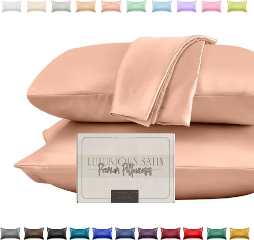 Vista 13 de Elegant Comfort Juego de 2 fundas de almohada de satén sedosas y lujosas para una piel y cabello más saludables, cierre con cremallera oculta
