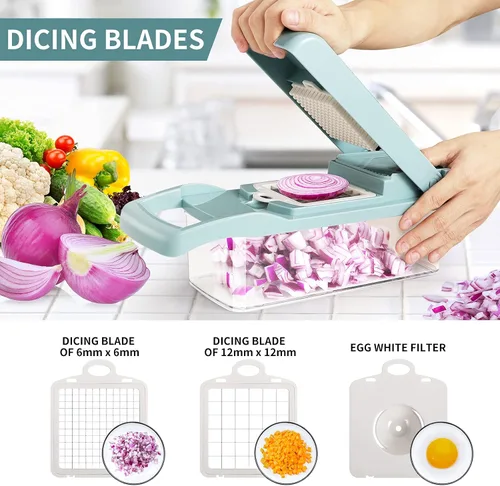 Vista 8 de senbowe Ultra-Sharp 420-Grade Hardened Stainless Steel Cortador de Cebolla y Verduras, 8 Cuchillas Intercambiables, Incluye Separador de Clara