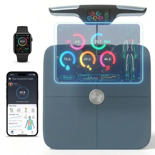 Vista 9 de Báscula de peso corporal digital inteligente de alta calidad, 4 electrodos, 25 + métricas, recargable, WiFi y Bluetooth, análisis de cuerpo
