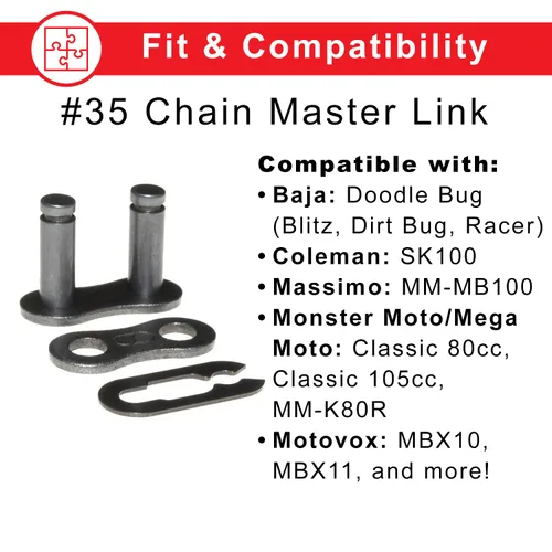 Vista 2 de AlveyTech #35 Chain Master Link - Compatible con Coleman SK100 Go-Kart, Baja Doodle Bug, Massimo MM-MB100 Mini Bike, Motovox MBX10/11 Mini Bikes