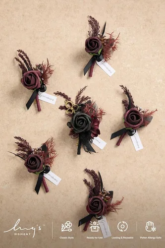 Vista 2 de Ling's Moment Boutonniere para Hombres Boda, Juego de 6, Novio y Padrinos Boutonniere para Boda Regreso a Casa Halloween Ceremonia Aniversario, Cena