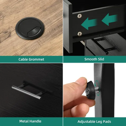 Vista 7 de YITAHOME Escritorio ejecutivo con tomas de corriente, escritorio en forma de L de 71 pulgadas con archivador, escritorio ejecutivo con cajones