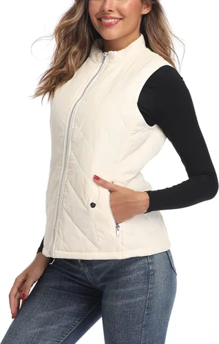 Vista 6 de Chaleco para exteriores de mujer, chaleco acolchado ligero con cremallera y cuello alto.