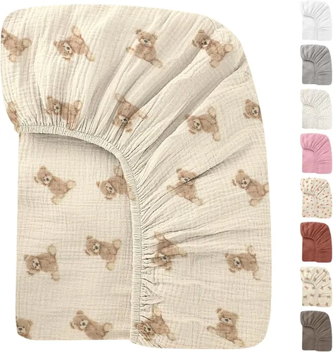 Vista 15 de Sábanas orgánicas para cuna de bebé de 33 x 17 pulgadas, 100% algodón de muselina para bebé, niña, niño, funda de colchón ajustable suave compatible