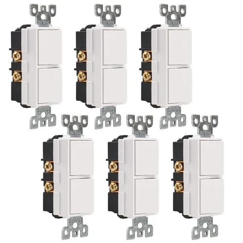 Vista 10 de Wengart Interruptor Decorativo de Combinación Basculante Dúplex, 120VCA 15Amp, Terminal de Tierra, Grado Residencial/Comercial, 2 Interruptores