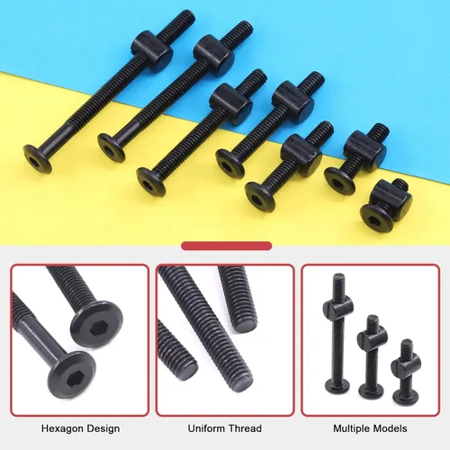 Vista 4 de Hilitchi M6 140 piezas de tornillos de cabeza hexagonal negra, tornillos, tuercas de barril, kit surtido de accesorios para cuna, cama de bebé