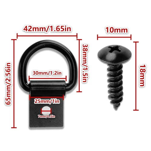 Vista 2 de 6 Pcs D-Ring Tie Down Anchors Black 1/4 inch Heavy Duty D Ring with Screws Surface Mount Hooks for Truck Trailer Camper Warehouse
