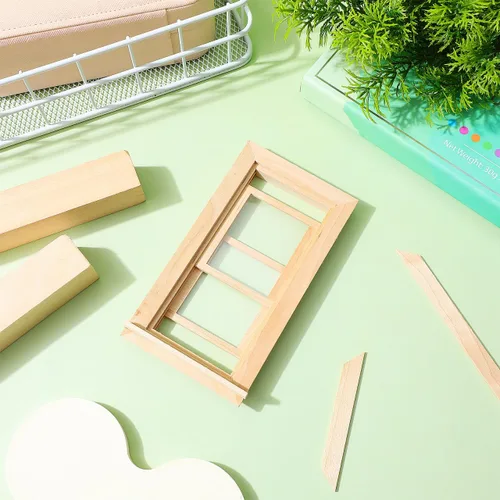 Vista 9 de Toyvian 1: Mini marco de ventana de madera a escala de 12, muebles de madera en miniatura para decoración de casa de muñecas, accesorios de casa