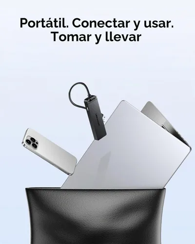 Vista 6 de VENTION Hub USB 3.0 para laptop, divisor de puerto USB múltiple, adaptador extensor USB ultrafino, transferencia rápida de datos de 4 puertos