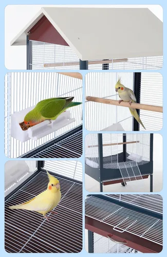 Vista 7 de Garvee Jaula para pájaros, jaula para pájaros extra grande de 66 pulgadas de alto, con bandeja extraíble, techo impermeable, fácil de limpiar