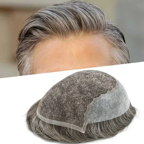 Vista 48 de Mens Toupee Swiss Lace Mens Hair Piece Sistema de reemplazo de cabello para hombres Toupee para hombres Cabello humano nudo blanqueado protesis