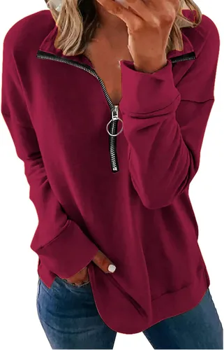 Vista 45 de KINGFEN Sudadera de manga larga con cremallera de un cuarto para mujer