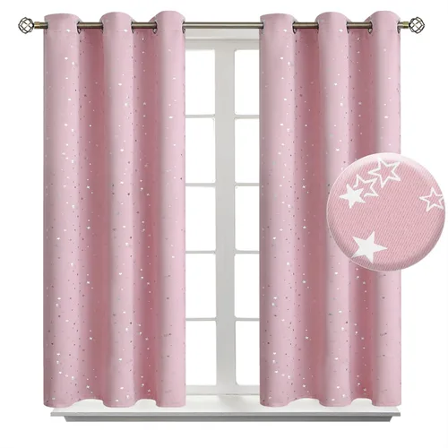 Vista 22 de BGment Cortinas opacas para dormitorio infantil, con aislamiento térmico, con ojales, estampado de estrellas plateadas, cortinas para oscurecer