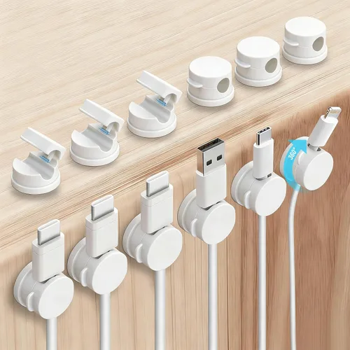 Vista 10 de OneLeaf Paquete de 12 clips de cable de resorte giratorios de 360° [1s bloqueo], soporte de cable adhesivo para mesita de noche, soporte de cable
