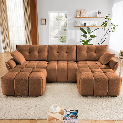 Vista 19 de Leyu&Hafort Sofá modular seccional, sofá modular Cloud con asiento profundo, moderno sofá modular con otomana móvil, sofá de felpilla con almohadas