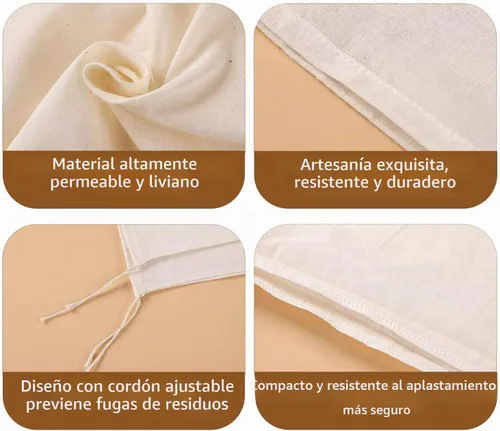 Vista 4 de 30 piezas de bolsas de especias de algodón natural para cocinar: 4x6, 6x8 Filtros de té reutilizables con cordón, ideales para colar sopas, bolsitas