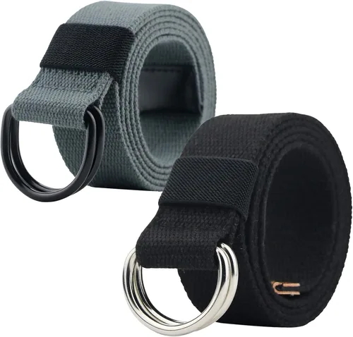 Vista 11 de Cinturón con anillo en D, cinturón de lona casual para hombres/mujeres, ancho de 1.5 pulgadas Negro-b