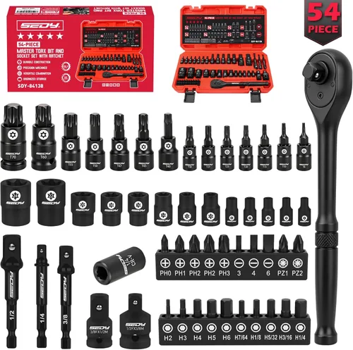 Vista 8 de SEDY Juego de llaves de vaso E-Torx de 11 piezas – Juego de enchufes de estrella con riel de enchufe, enchufe externo Torx con organizador, juego
