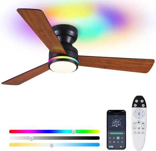 Vista 26 de Asyko Ventiladores de Techo con Luces, Ventilador de Techo de Perfil Bajo de 46" con Luz y Control Remoto, Montaje al Ras, Reversible, Regulable
