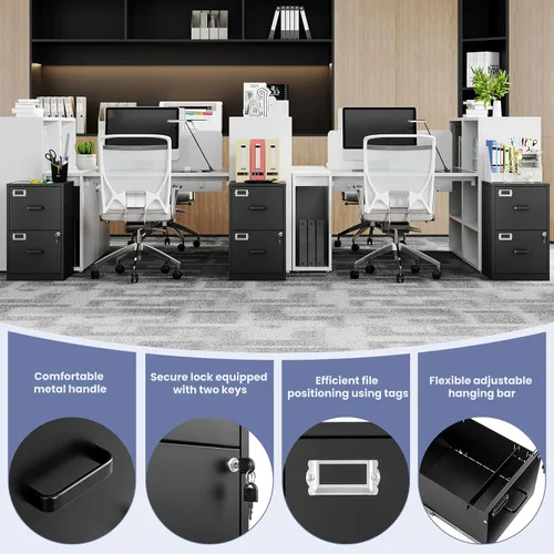 Vista 6 de 2-Drawer File Cabinet with Lock, Small Filing Cabinet Organizer for Hanging A4/Letter/Legal Size Folder, Under Desk Vertical Filing Cabinets for