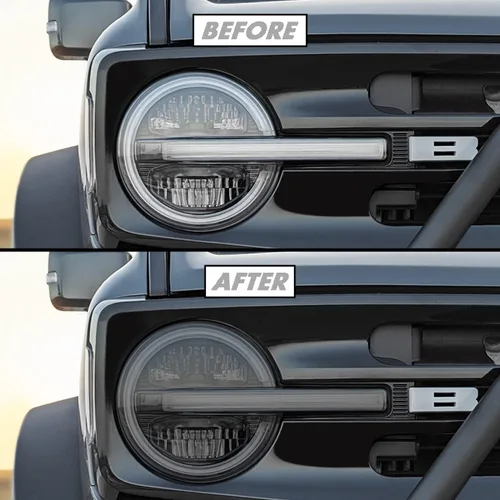 Vista 10 de SlickMod Tinte de humo de vinilo precortado para faros Ford Bronco 2021-2023 (20% humo oscuro, 1. faro)