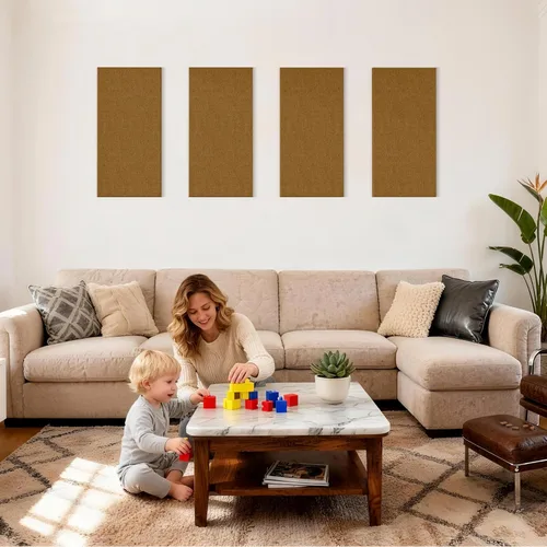 Vista 2 de 4 paneles acústicos, paneles acústicos de tela de 24 x 12 pulgadas para paredes, paneles autoadhesivos de absorción de sonido para el hogar