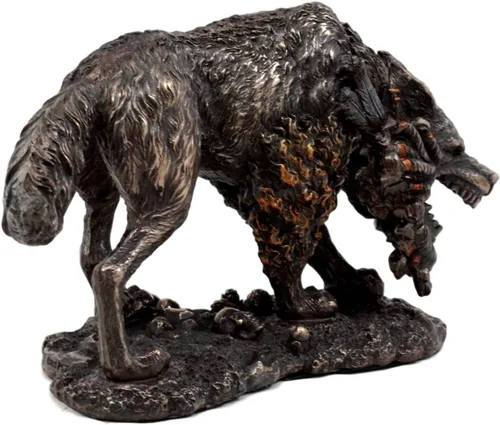 Vista 5 de Ebros Gift Figura vikinga de mitología nórdica Fenrir Wolf God Slayer de Odin de 8.25 pulgadas de largo, figura de lobo gigante de Vánagandr poética