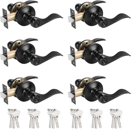 Vista 12 de Probrico Manijas de puerta de entrada de color negro mate con diferentes llaves, manijas de puerta de estilo ondulado para puertas interiores