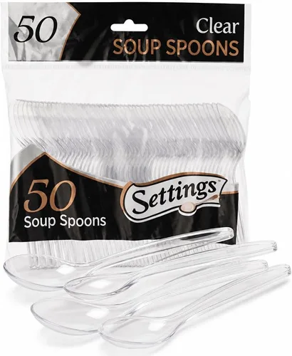 Vista 4 de Settings - Cucharas de té desechables de plástico transparente, 50 cucharas de fiesta por paquete