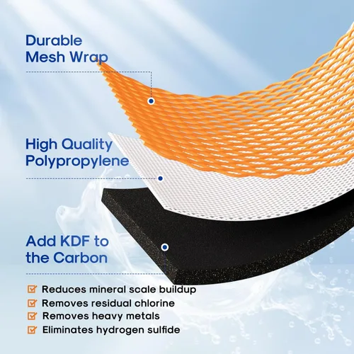 Vista 5 de ICEPURE Filtro de agua de carbón activado y KDF de gran capacidad de 4.5 x 20 pulgadas, filtración de metal pesado para toda la casa, filtro de agua