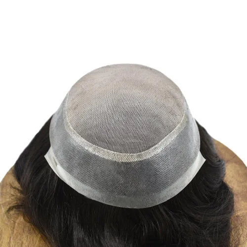 Vista 3 de Monofilamento fino para hombre, sistema de cabello humano Remy, piel de polietileno transparente alrededor del postizo de monofilamento, peluca