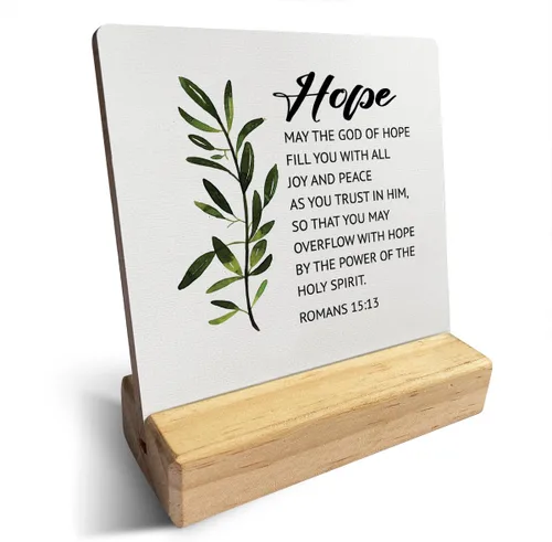 Vista 11 de Letrero de madera con versículos bíblicos con texto en inglés "Country Be Still and Know That I am God", decoración de escritorio cristiana