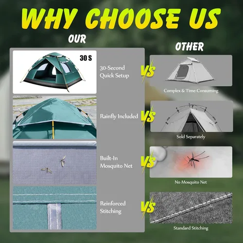 Vista 6 de Tienda de campaña para 2-3 personas, tienda de campaña automática instantánea para camping, fácil y rápida, tienda de campaña impermeable, tienda
