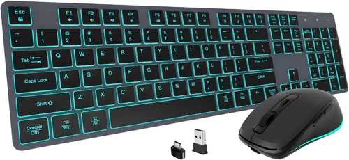 Vista 7 de Teclado inalámbrico retroiluminado, teclado silencioso USB recargable, tamaño completo inalámbrico de 2.4G, compatible con Apple iMac, MacBook y PC