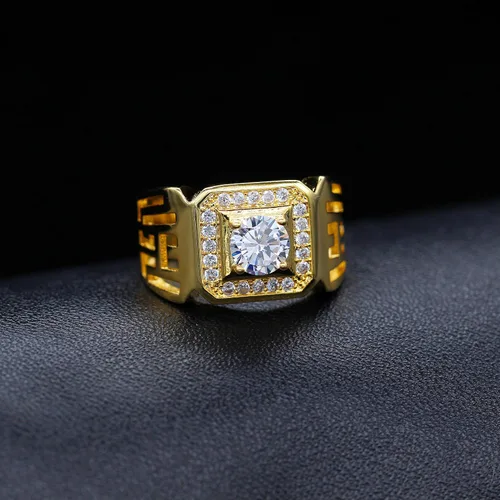 Vista 4 de Uloveido Anillos anchos cuadrados brillantes chapados en platino y oro con circonita cúbica brillante, anillos de boda para hombres JX001, talla 7