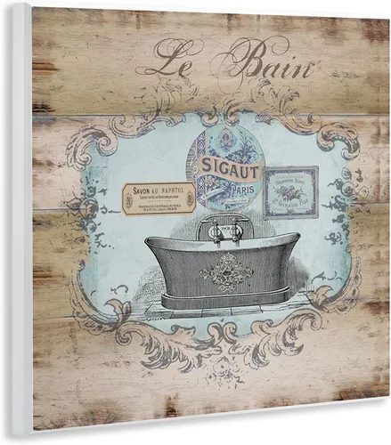 Vista 3 de Stupell Home Décor Le Bain - Placa de pared de baño con aspecto de madera, 12 x 0.5 x 12, fabricada con orgullo en Estados Unidos